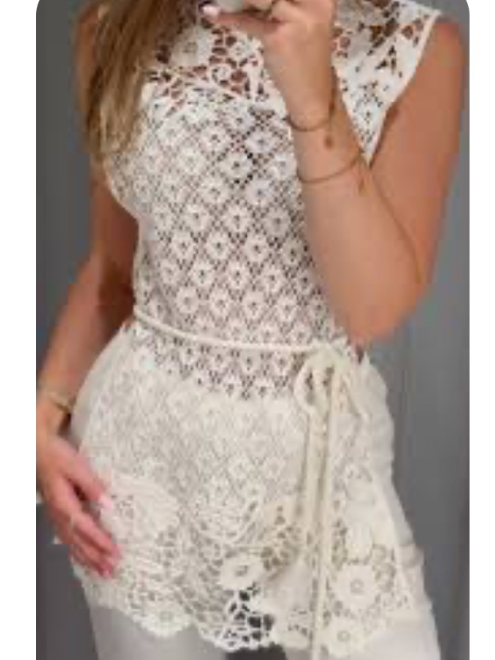 H&M CROCHET-LOOK TOP WITH TIE BELT